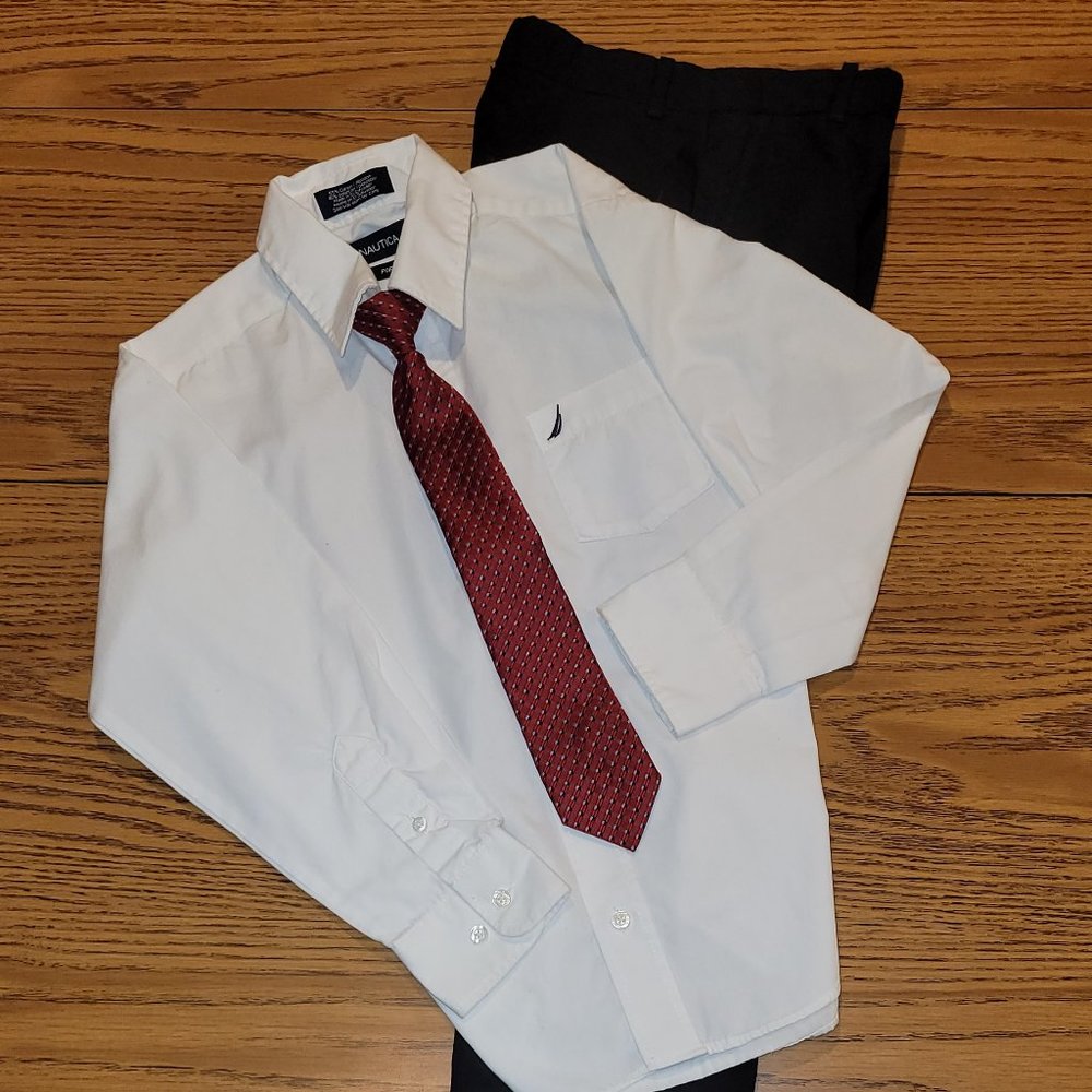 Izod Slacks, Nautica Shirt, And Clip-on Tie.  Youth 10 slim. (#K0102)